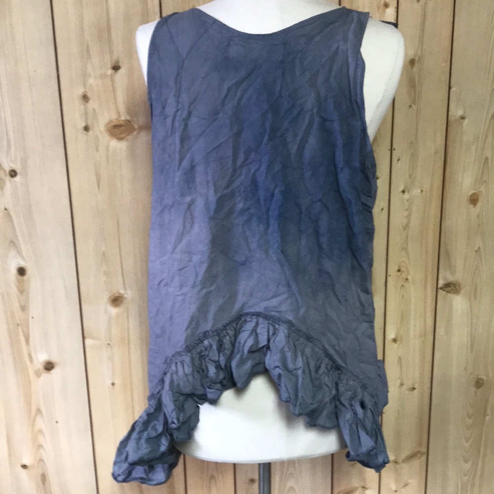 LAST CALL Ritanotiara Lagenlook ruffled asymmetrical top cotton NFR gray MEDIUM - Picture 7 of 7